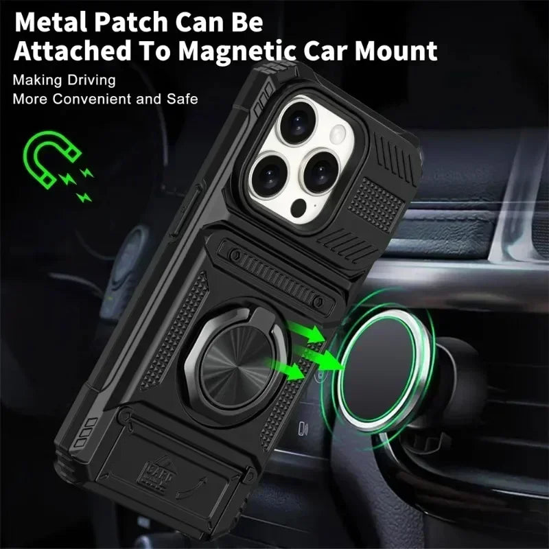 Case For iPhone 11 13 14 15 16 Pro Max 14 15 16 Plus 11 Magnetic Rotated Ring Kickstand Heavy Duty Drop Protection Wallet Cover