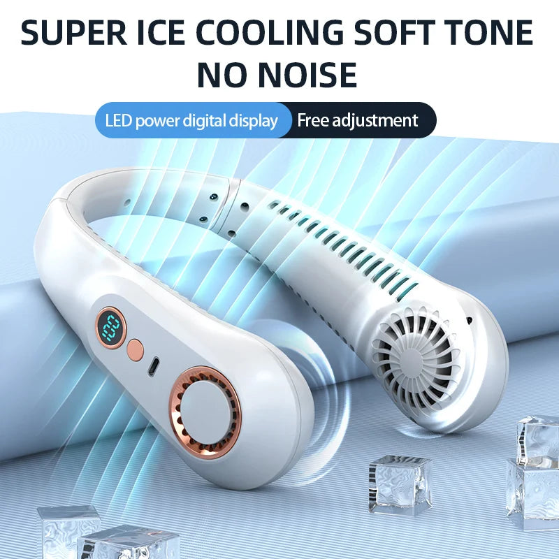 3000mA Portable Mini Hanging Neck Fan Bladeless Neckband Fan Digital Display Power Air Cooler USB Rechargeable Electric Fans