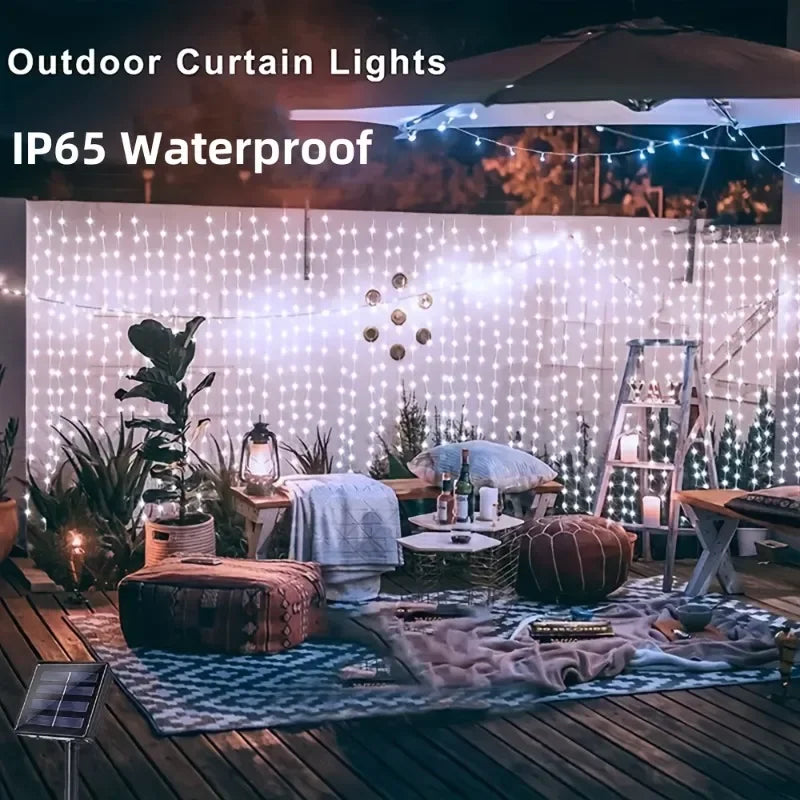 Outdoor String Lights Solar Curtain String Lights LED Lights LED 8 Modes  Wedding Garden Bedroom Outdoor Indoor Wall Decoration