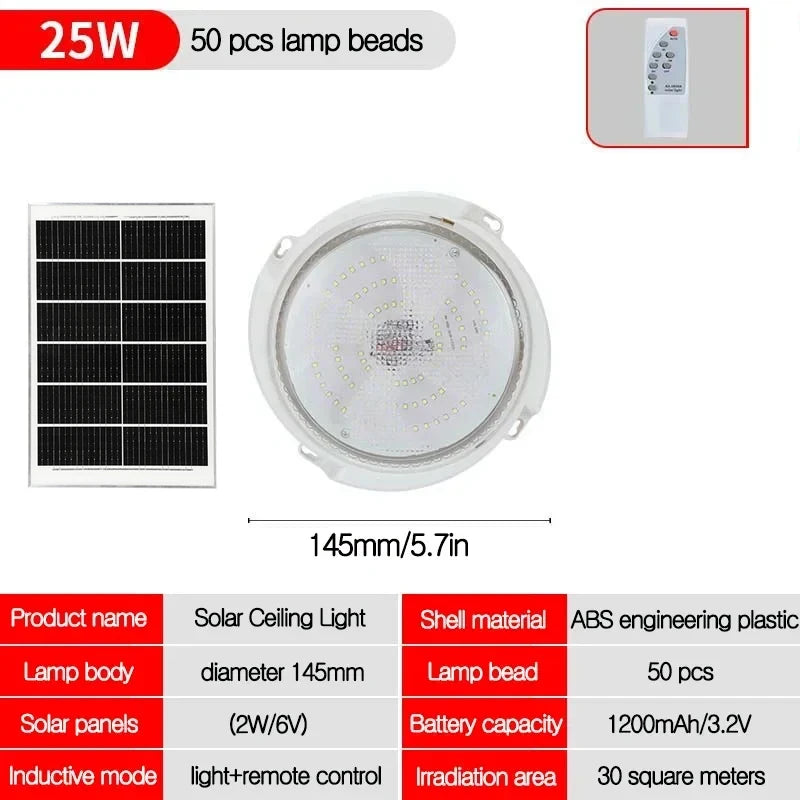 LED Solar Ceiling Light 3 Color Waterproof Solar Lamp With Remote Control Indoor Home Top Ceiling Lights Outdoor Garden Lighting