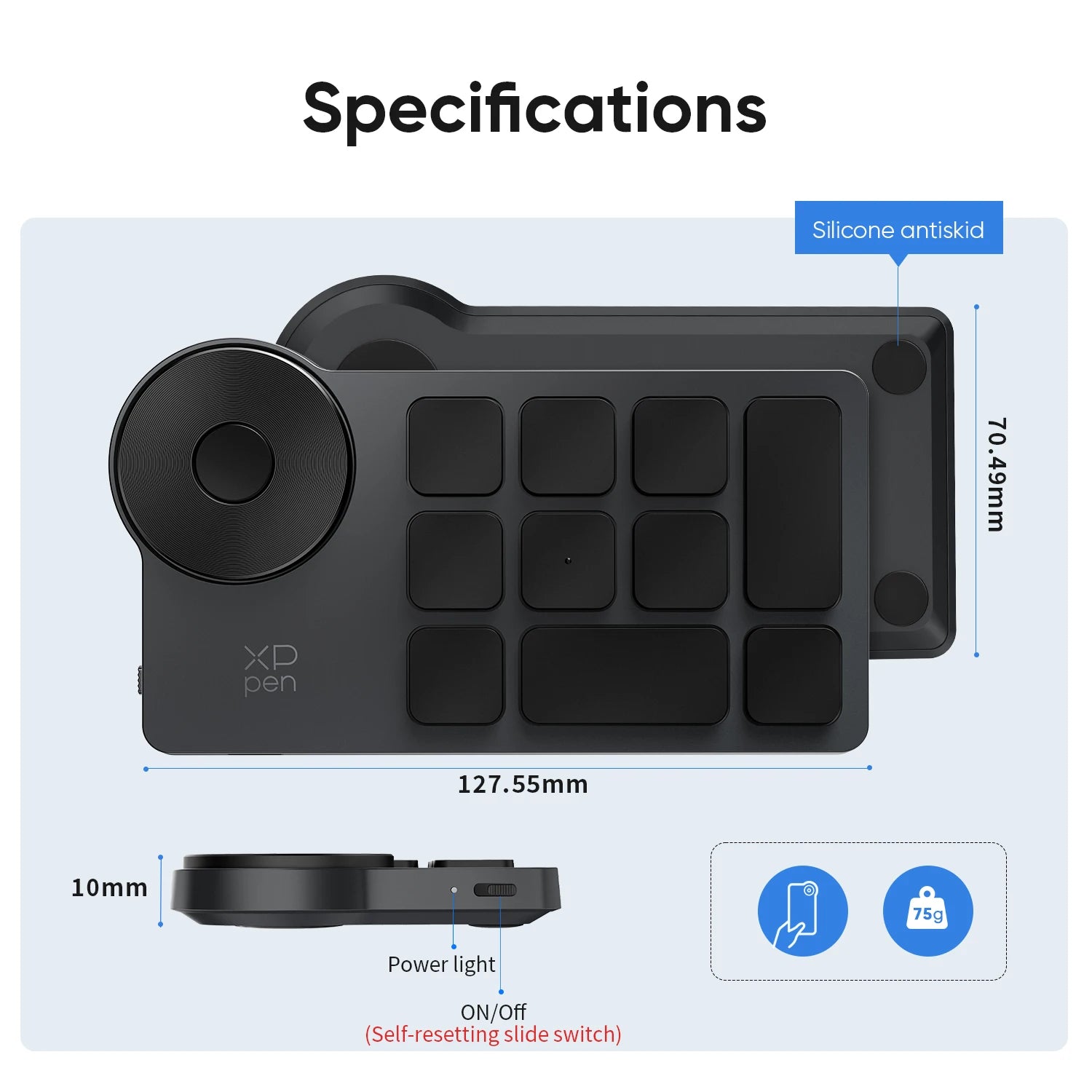 XPPen ACK05 Portable Wireless Shortcut Remote with 10 Custom Keys 1 Physical Dial 1000mAh Battery Support Bluetooth Connection