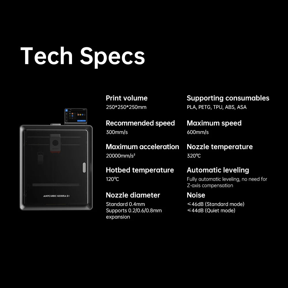 Anycubic Kobra S1 Combo Multi-Color 3D Printer Max Speed 600mm/s Core XY Stable Structure High Precision 3D Printer