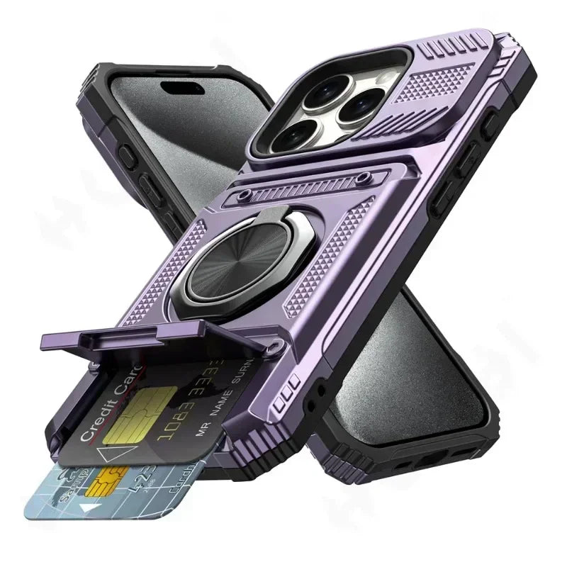 Case For iPhone 11 13 14 15 16 Pro Max 14 15 16 Plus 11 Magnetic Rotated Ring Kickstand Heavy Duty Drop Protection Wallet Cover