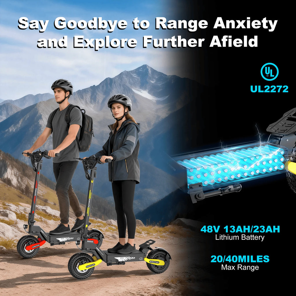 EOEOTWO 1200W Off Road Electric Scooter for Adults 48V Long Range E-Scooter 30MPH Fast Speed 11" Tubeless Tire Foldable Kick Scooter