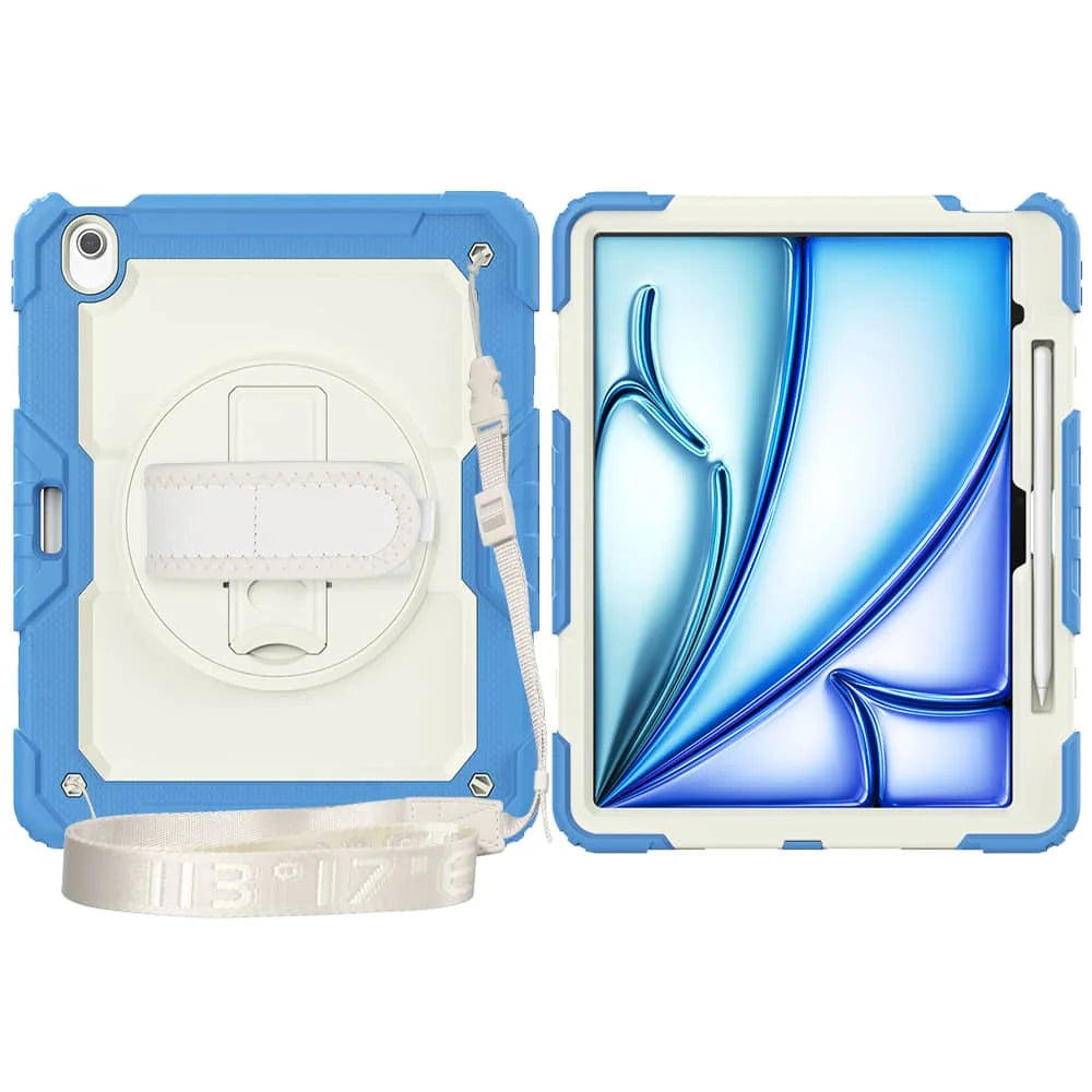 For iPad (A16) 11th Air 11 Air 13 M3  (2025) - Heavy Duty Protective Cover with Screen Protector, Shoulder Strap & Pencil Holder