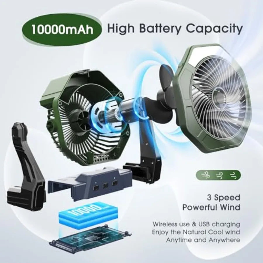 10W Solar Fan with Mister, Misting Camping Fan with Solar Panel, Portable Outdoor Fans, 8 Inch Battery Operated Rechargeable Co