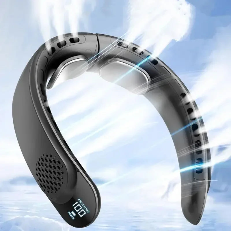 Neck Fan Turbine 360° 4000mAh Leafless Portable Vaneless Design 3 speed USB Rechargeable LED display Strong Wind Fast Cooling