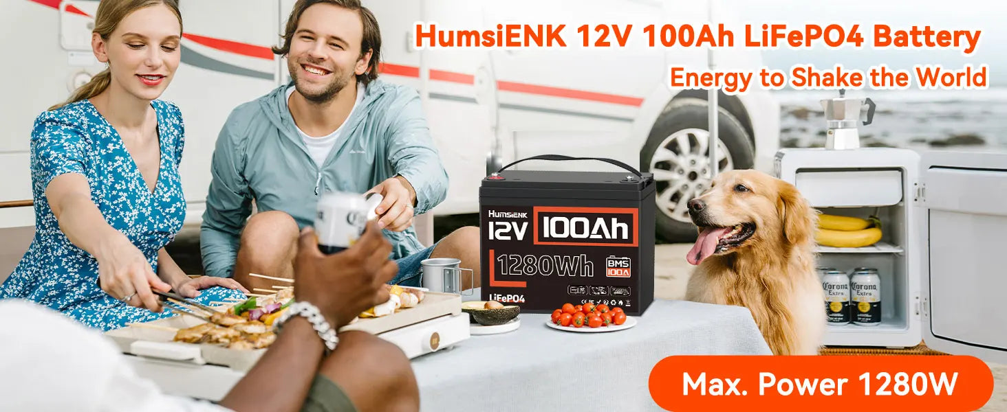 Humsienk 12V 100Ah Built-in 100A BMS Lithium Iron Phosphate Battery Packs For RV/ Vans/ Trolling Motor/Golf Cart/Camping/UL 1973