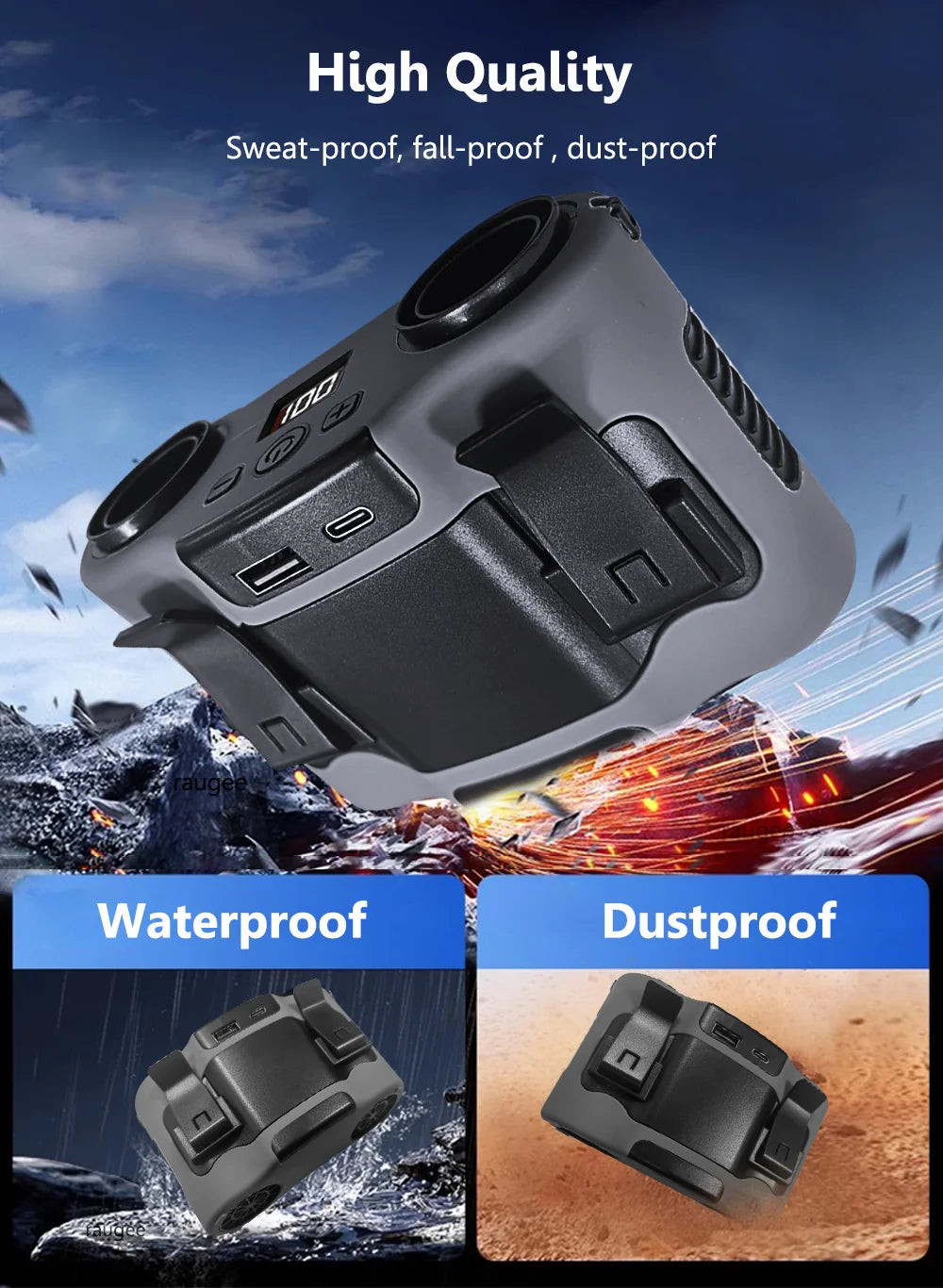 Waist Fan 20000mAh Portable Hanging Neck Fan Rechargeable Waist Clip Fan with Power Bank Dual Airflow Outlet Outdoor Waist Fan