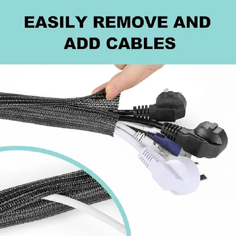 1M 3M 5M Braided Cable Sleeve PET Nylon Wrapping Cable Casing Cable Sleeves Wire for Desk PC TV Wire Protector Cable Wrap Cover