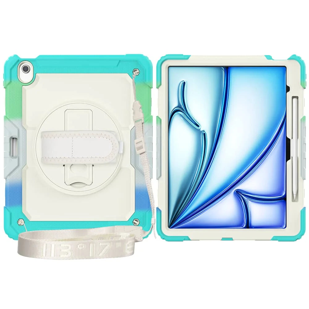 For iPad (A16) 11th Air 11 Air 13 M3  (2025) - Heavy Duty Protective Cover with Screen Protector, Shoulder Strap & Pencil Holder