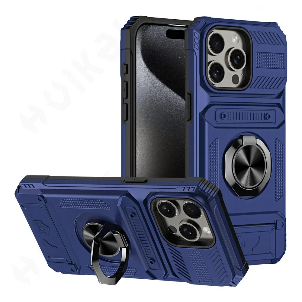 Case For iPhone 11 13 14 15 16 Pro Max 14 15 16 Plus 11 Magnetic Rotated Ring Kickstand Heavy Duty Drop Protection Wallet Cover