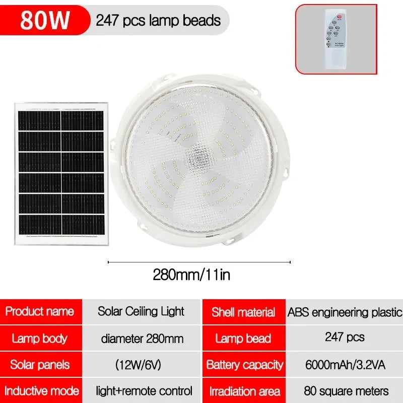 LED Solar Ceiling Light 3 Color Waterproof Solar Lamp With Remote Control Indoor Home Top Ceiling Lights Outdoor Garden Lighting