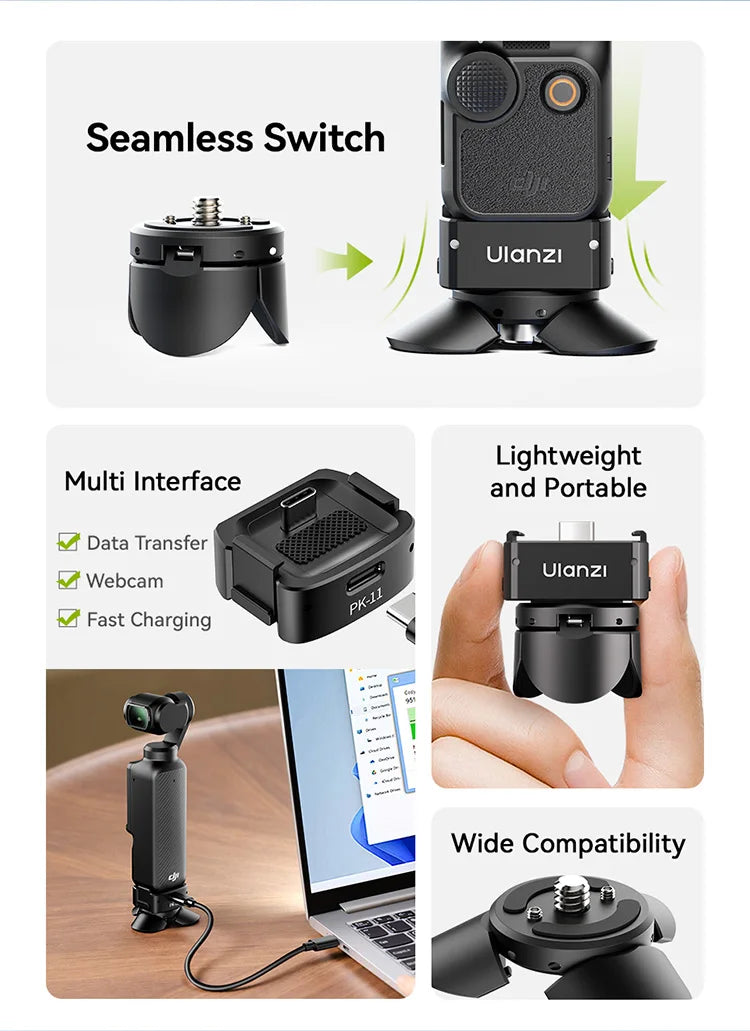 Ulanzi PK-08 PK-11 Mini Tripod Charging Base for DJI Osmo Pocket3  3 4 4P Type-C Port Kit Arri Locating Base Action Camera Tool