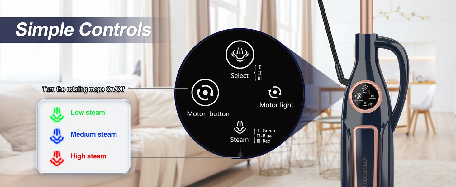 Steam Mop Cleaner with Rotating Mop Pad 10 in 1 Lightweight Spin Mop 1300W Powerful Floor Steamer for Home Hardwood Laminate VM6