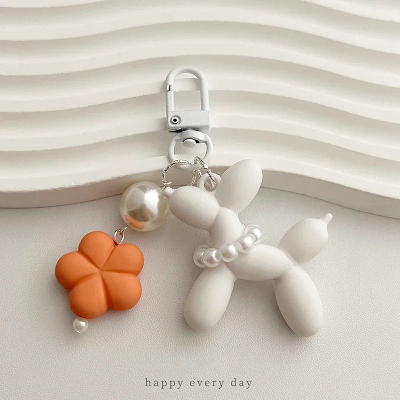 Flower Acrylic Balloon Dog Cartoon Cute Keychains Key Ring Women Men New Bling Cute Pet Bag Car Holder Airpods Box Friend Gift