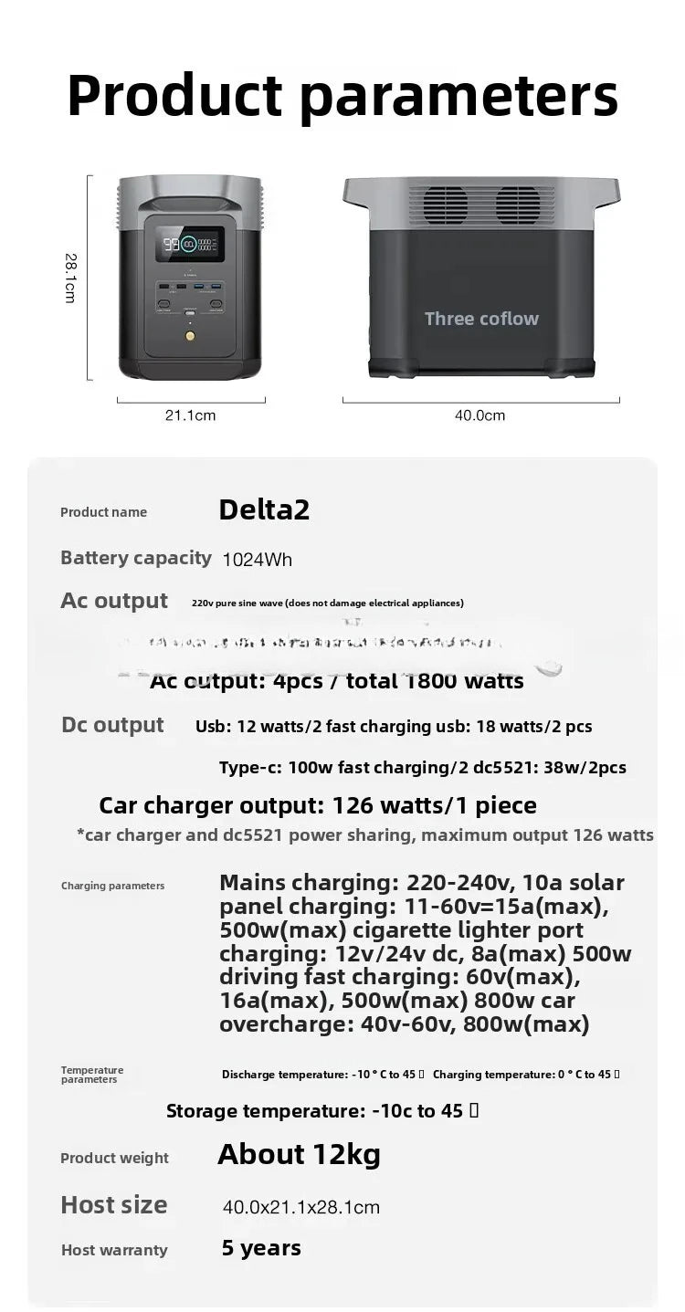 ECOFlow DELTA 2 1800W Rechargeable Portable Power Station for Camping Household Backup Portable Power Distribution Equipment
