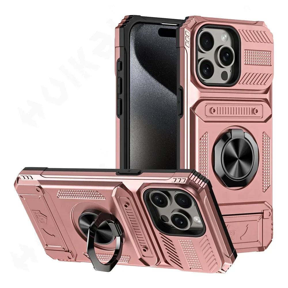 Case For iPhone 11 13 14 15 16 Pro Max 14 15 16 Plus 11 Magnetic Rotated Ring Kickstand Heavy Duty Drop Protection Wallet Cover