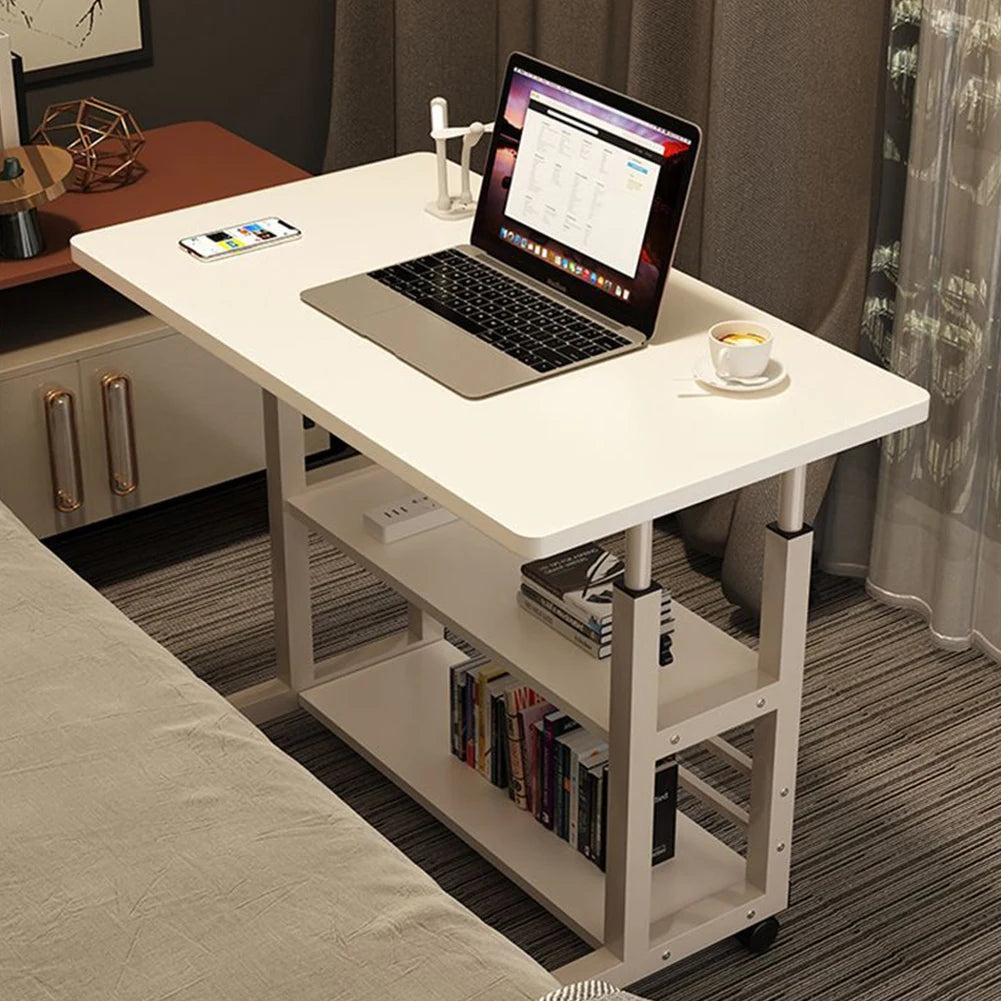 Adjustable Bedside Laptop Desk with Rolling Wheels Mobile Laptop Standing Desk Multi-Layer Storage Height Adjustable Laptop Desk