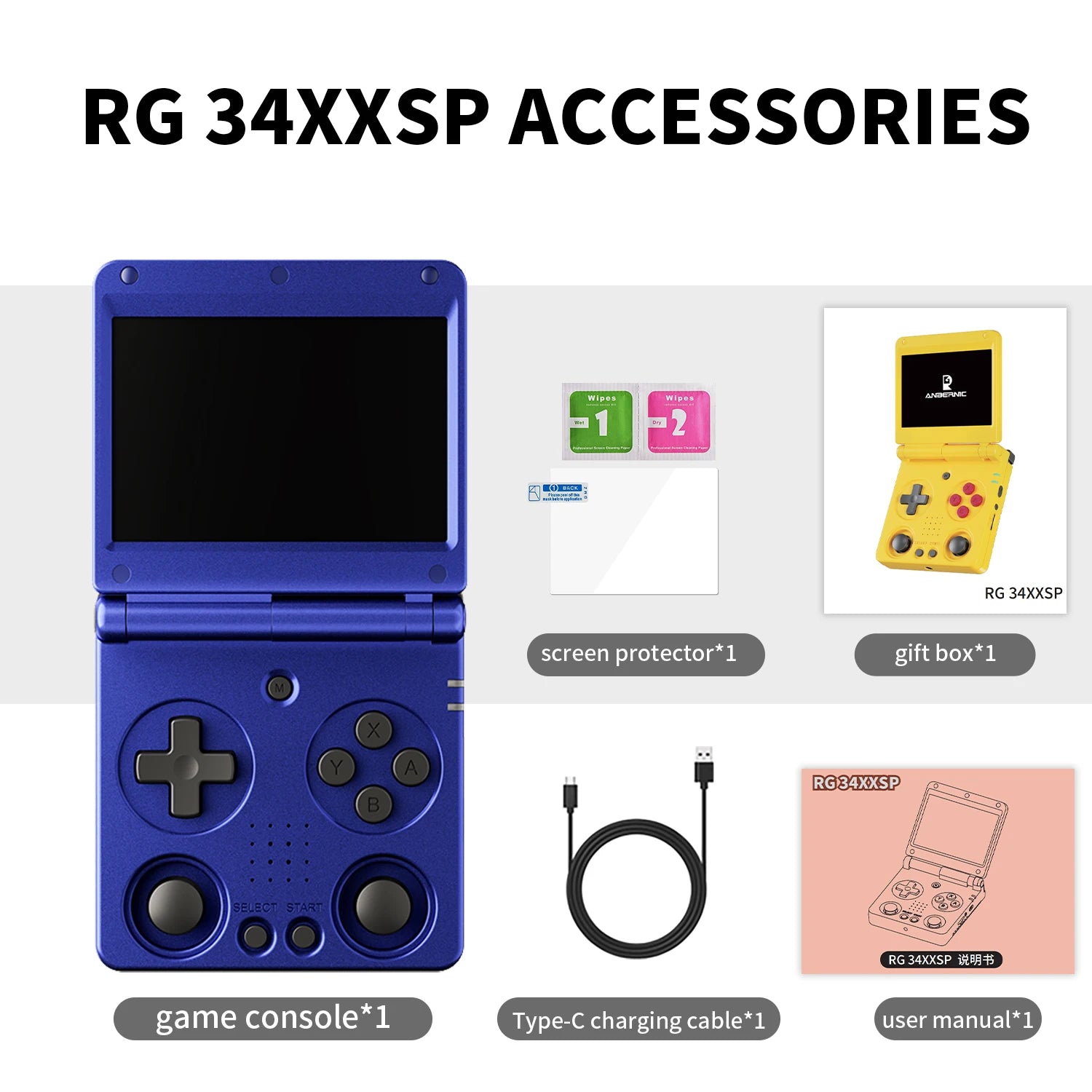 Anbernic RG34XXSP 3.4-Inch IPS Linux 64-bit Game Console H700 quad-core 1GB Retro Game Player HD-Connect To TV RG 34XXSP 3300mAH