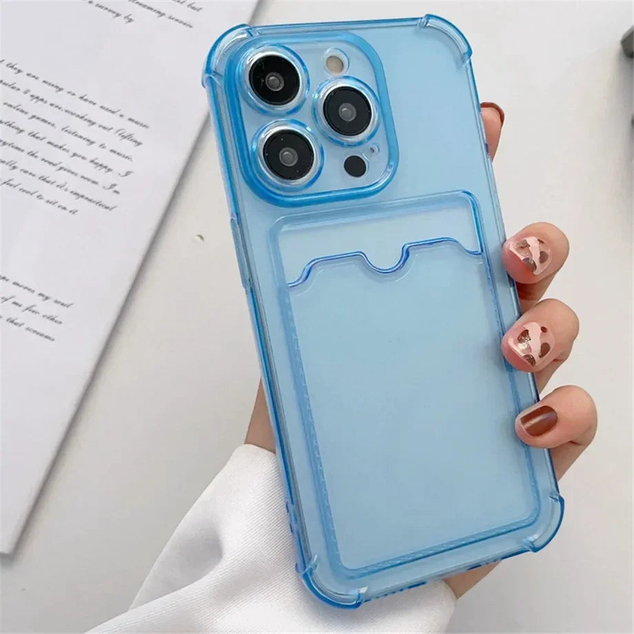 Transparent Card Wallet Slot Bag Holder Case For iPhone 16 15 14 13 12 11 Pro Max Mini X XR 7 8 Plus Clear Shockproof Soft Cover