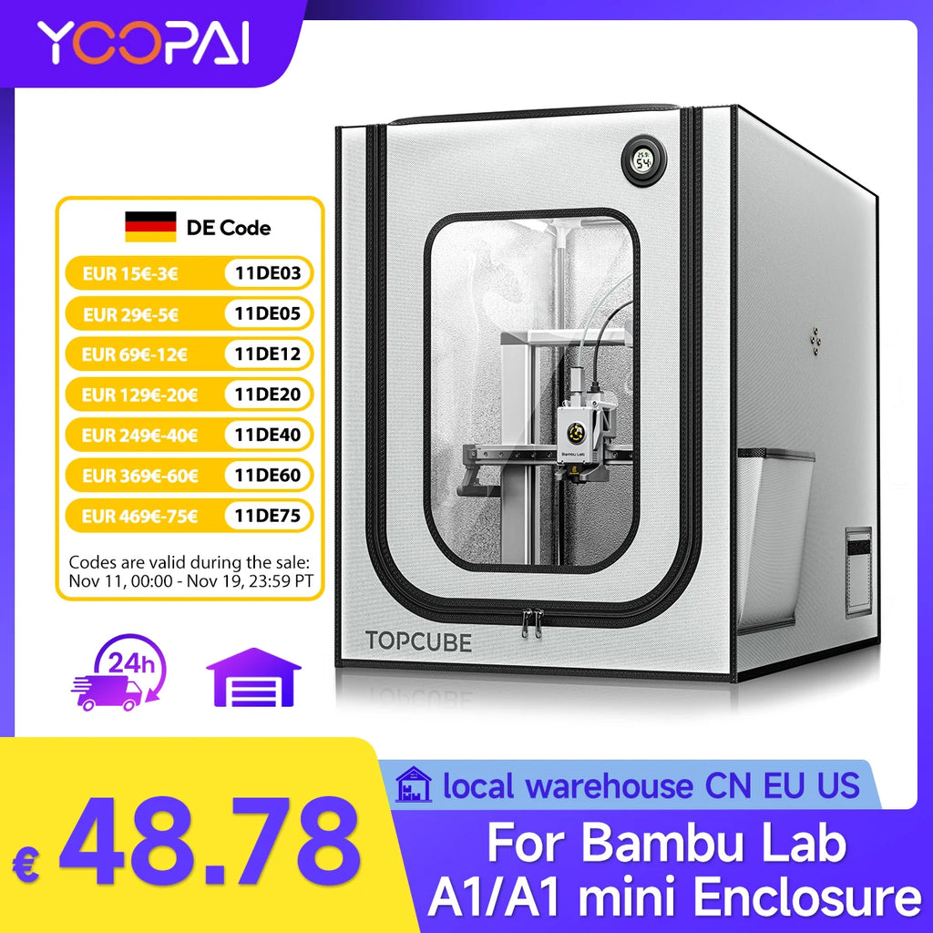 YOOPAI 3D printer Enclosure For Bambu lab A1/A1 mini 3D printer House Cover with LED light Constant Temperature Fireproof  large