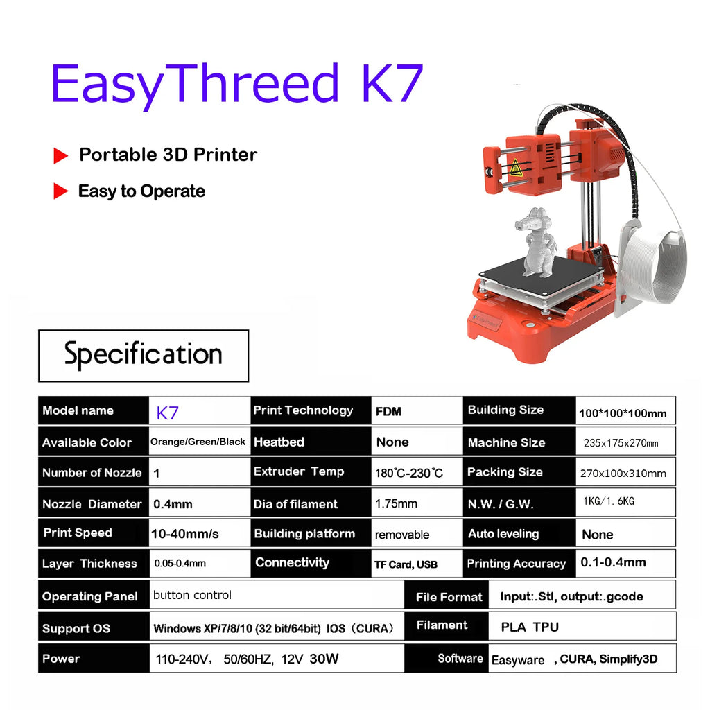 Easythreed K7 Mini Desktop 3D Printer Small Home Use 3D Printing Machine Toy Model Making For Beginners