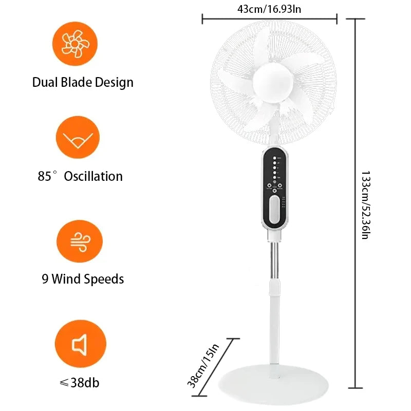 16 inch 14400mAh rechargeable battery solar rechargeable fan with solar panel, 2 bulbs, remote control function, 9 wind speeds