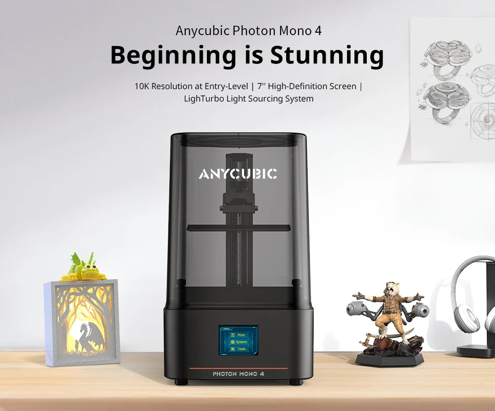 ANYCUBIC Photon Mono 4 AE Version LCD UV Resin 3D Printer High-Speed 3D Printing 7" 10K high-definition screen 153×87×165mm
