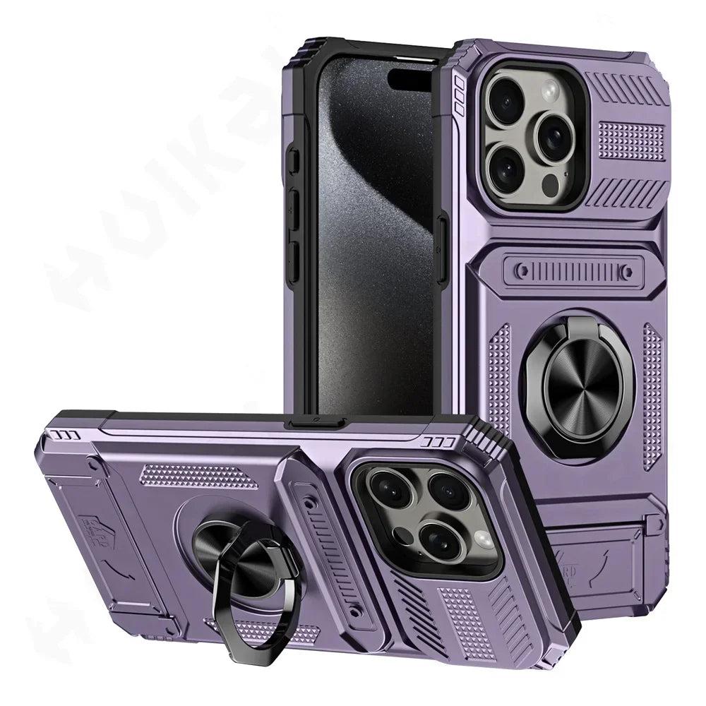 Case For iPhone 11 13 14 15 16 Pro Max 14 15 16 Plus 11 Magnetic Rotated Ring Kickstand Heavy Duty Drop Protection Wallet Cover