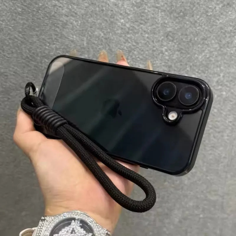 Candy Color Bumper With Lanyard Phone Case For iPhone 17 16 15 14 13 12 11 Pro Max Plus Clear Acrylic Shockproof Cover