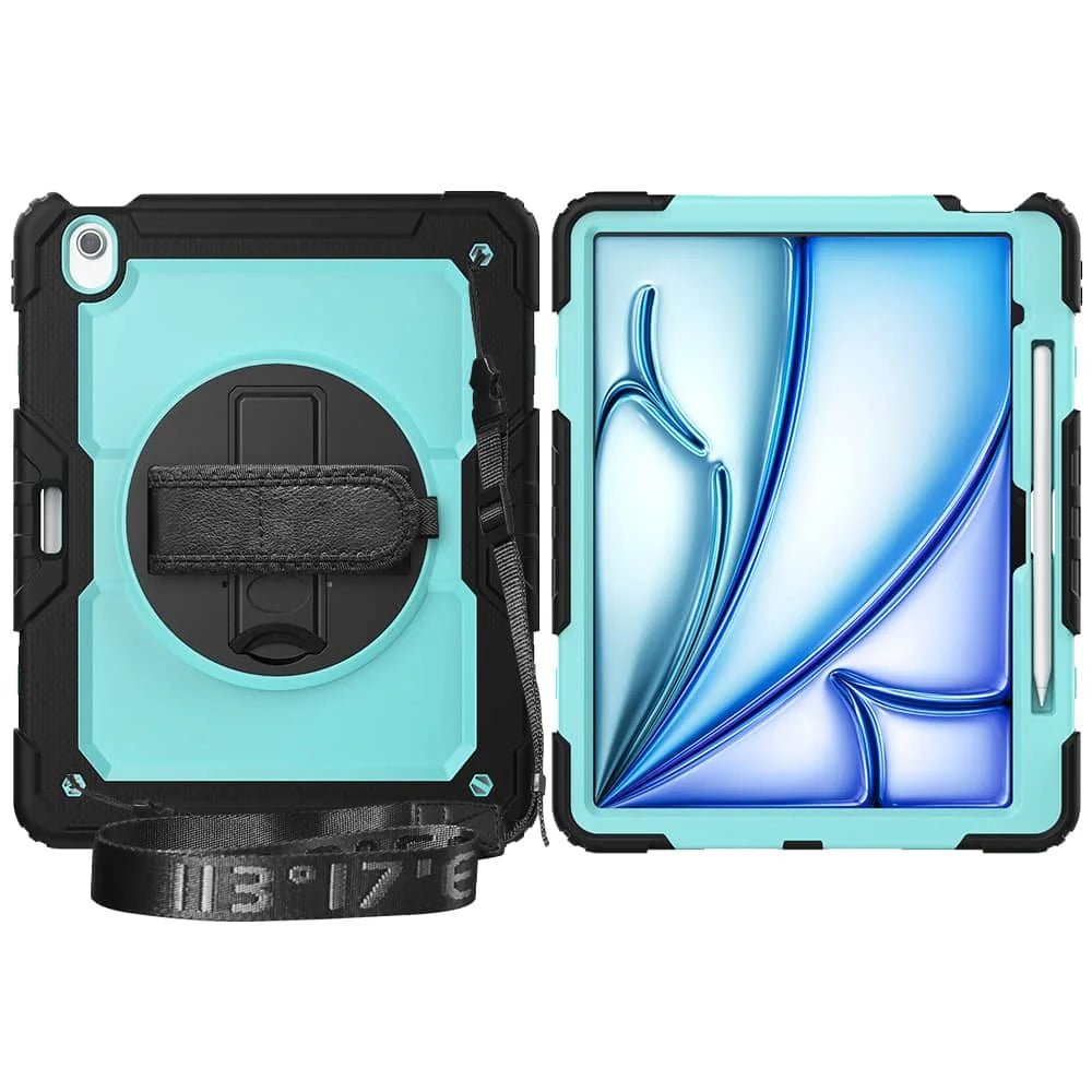 For iPad (A16) 11th Air 11 Air 13 M3  (2025) - Heavy Duty Protective Cover with Screen Protector, Shoulder Strap & Pencil Holder