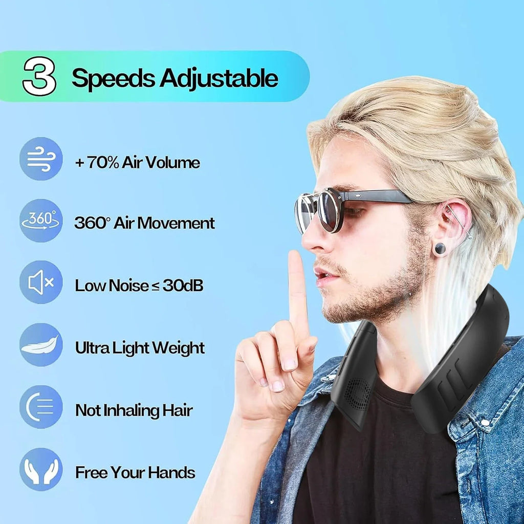 Hanging Neck Fan Portable Bladeless Air Cooler Outdoor Wearable Hands-Free Fan 6000mAh Rechargeable Neck Air Conditioner