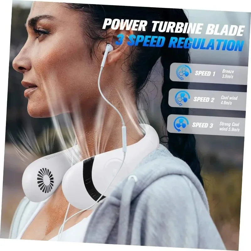 USB Rechargeable 5000mAh Foldable Bladeless Neck Fan 3 Speeds 360° Cooling Wearable Hand-free Neck Fan for Travel Office School