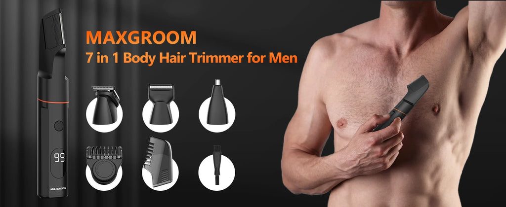 MAXGROOM 4 In 1 Body Hair Shaver Kits for Men Nose/Beard Hair Trimmer Electric  IPX6 Waterproof Groin Pubic Hair Shaver for Man