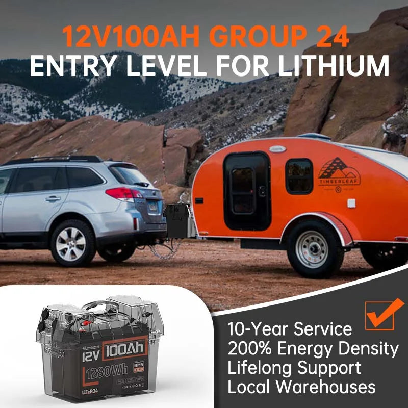 Humsienk 12V 100Ah Built-in 100A BMS Lithium Iron Phosphate Battery Packs For RV/ Vans/ Trolling Motor/Golf Cart/Camping/UL 1973