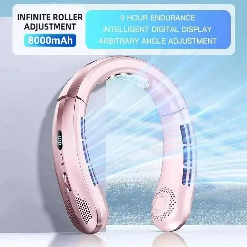 Lenovo 8000mAh Hanging Neck Fan Portable Bladeless USB Rechargeable Mute LED Digital Display Electric Air Cooler USB Handheld