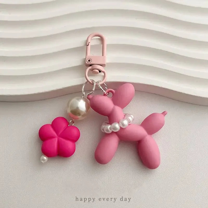 Flower Acrylic Balloon Dog Cartoon Cute Keychains Key Ring Women Men New Bling Cute Pet Bag Car Holder Airpods Box Friend Gift