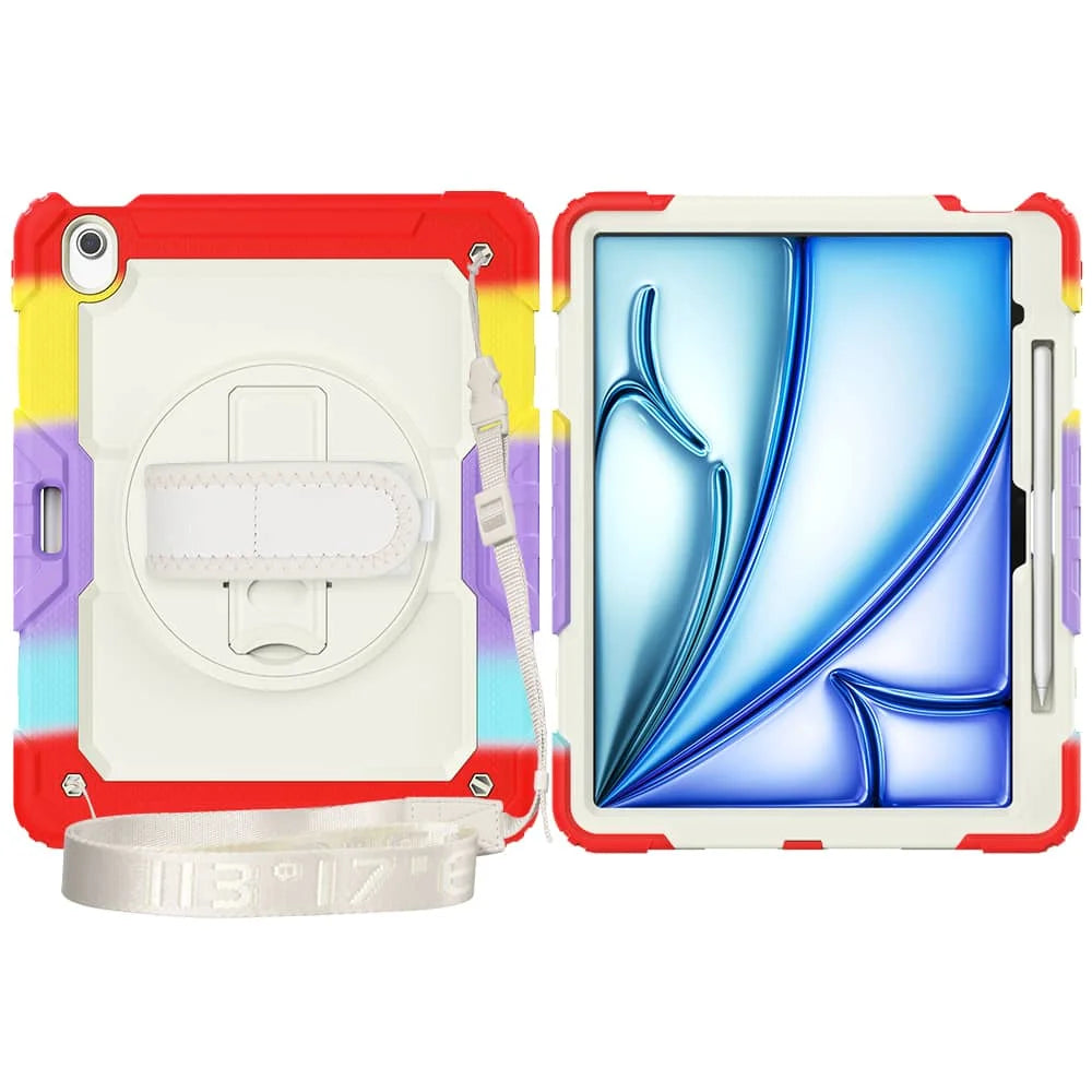 For iPad (A16) 11th Air 11 Air 13 M3  (2025) - Heavy Duty Protective Cover with Screen Protector, Shoulder Strap & Pencil Holder