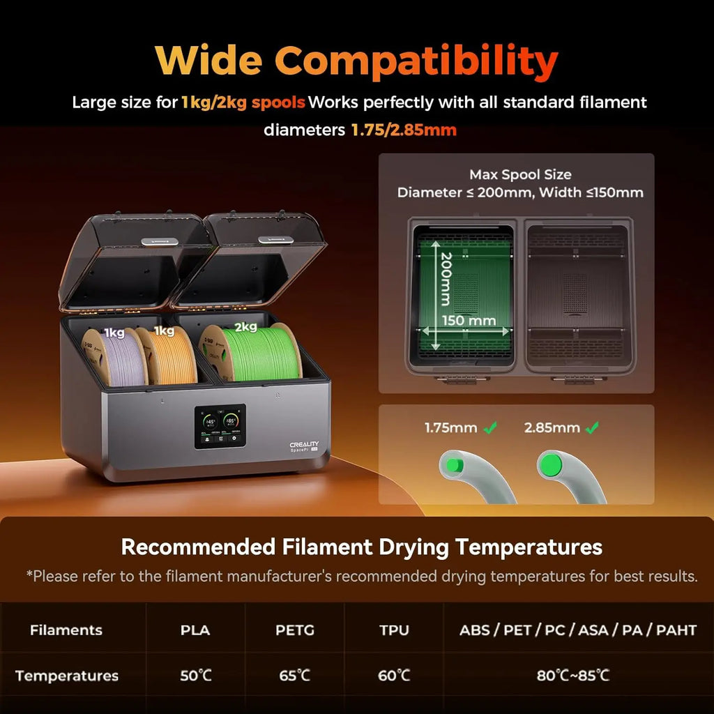 Creality Filament Dryer 4 Spools Space Pi X4 Filament Storage Box 85℃ Max Temperature Dual Independent Heating Chambers