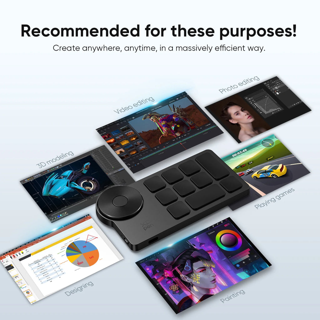 XPPen ACK05 Portable Wireless Shortcut Remote with 10 Custom Keys 1 Physical Dial 1000mAh Battery Support Bluetooth Connection