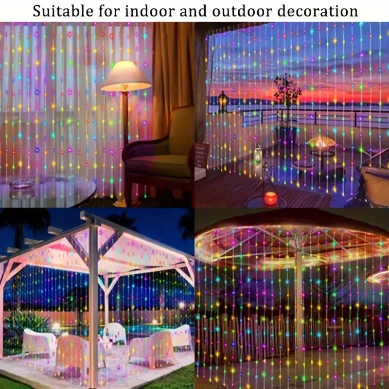 Outdoor String Lights Solar Curtain String Lights LED Lights LED 8 Modes  Wedding Garden Bedroom Outdoor Indoor Wall Decoration