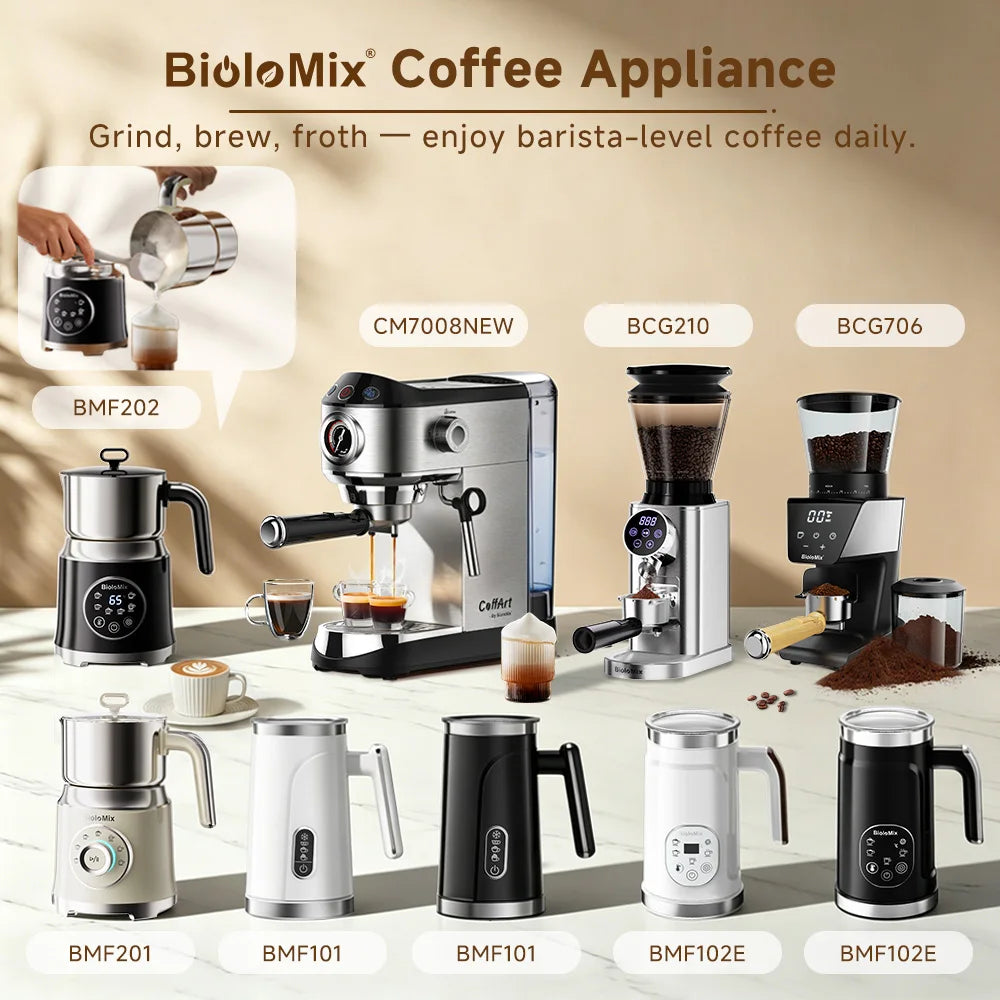 BioloMix Automatic Burr Mill Electric Coffee Grinder with 30 Gears for Espresso American Coffee Pour Over Visual Bean Storage