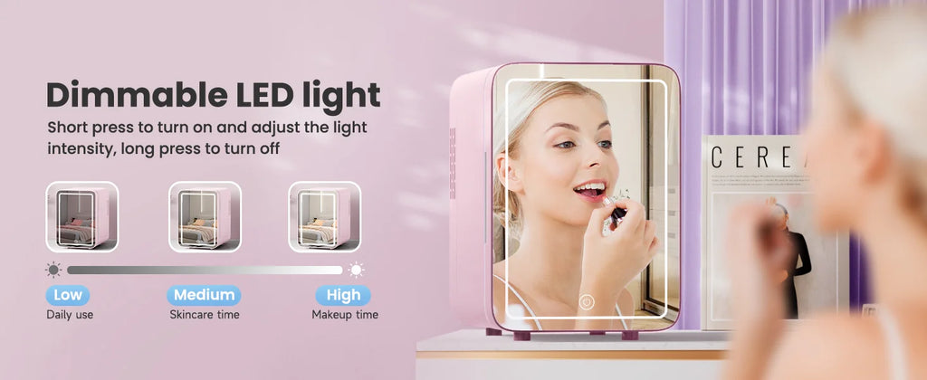 6L/9L LED Mirror Mini Fridge With Light 12V 240V Portable Cosmetic Refrigerator Cooler Warmer for Car Home Makeup Skincare