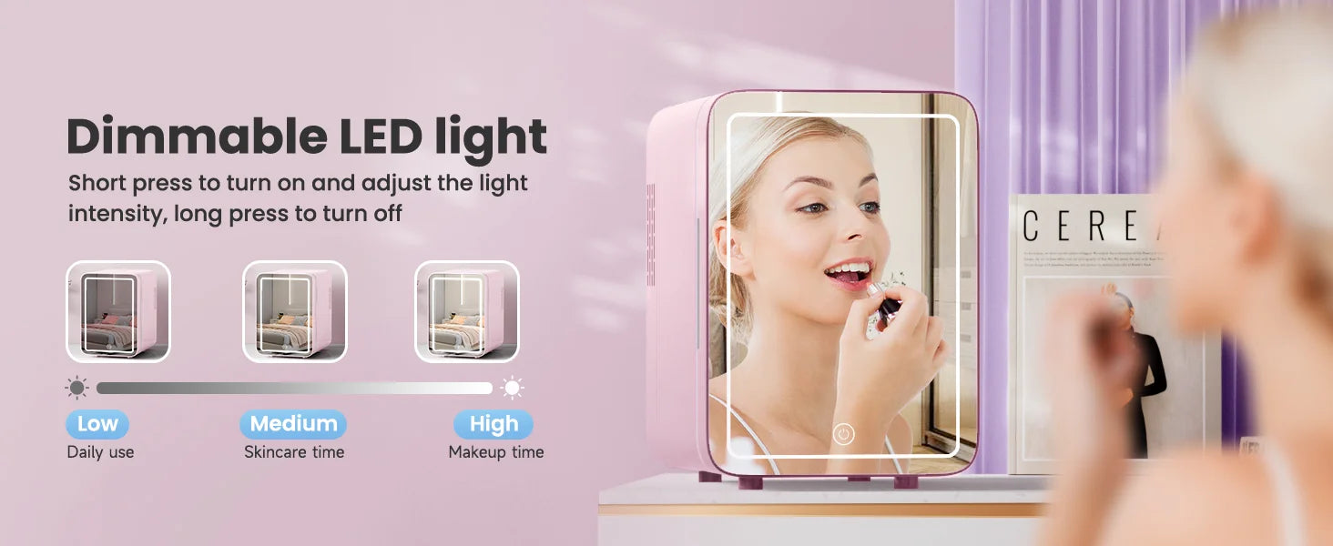 6L/9L LED Mirror Mini Fridge With Light 12V 240V Portable Cosmetic Refrigerator Cooler Warmer for Car Home Makeup Skincare