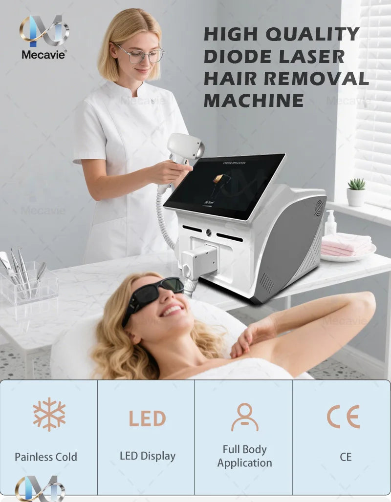 Professional 4-Wave 808nm Diode Laser Hair Removal Machine 4000W Soprano Titanium Painless Hair Remover for Face Body Home Salon