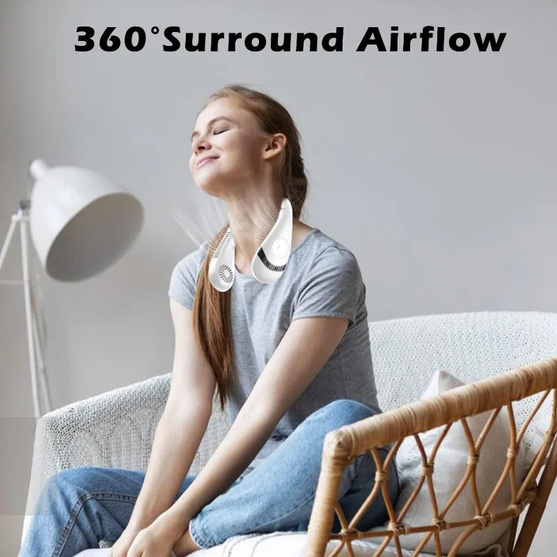 USB Rechargeable 5000mAh Foldable Bladeless Neck Fan 3 Speeds 360° Cooling Wearable Hand-free Neck Fan for Travel Office School