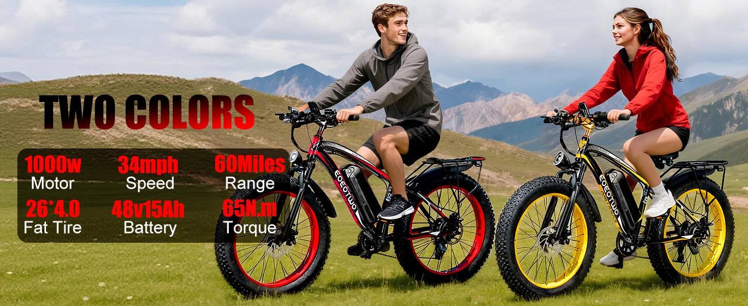 EOEOTWO 1500W Fat Tire Electric Bike for Adults 26"x4.0 All Terrain Ebike 34MPH Fast Mountain E-Bike 48V Long Range Snow Beach Bicycle