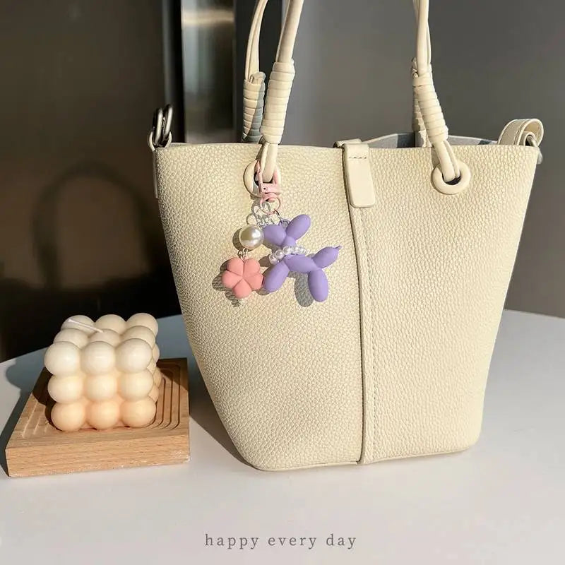 Flower Acrylic Balloon Dog Cartoon Cute Keychains Key Ring Women Men New Bling Cute Pet Bag Car Holder Airpods Box Friend Gift