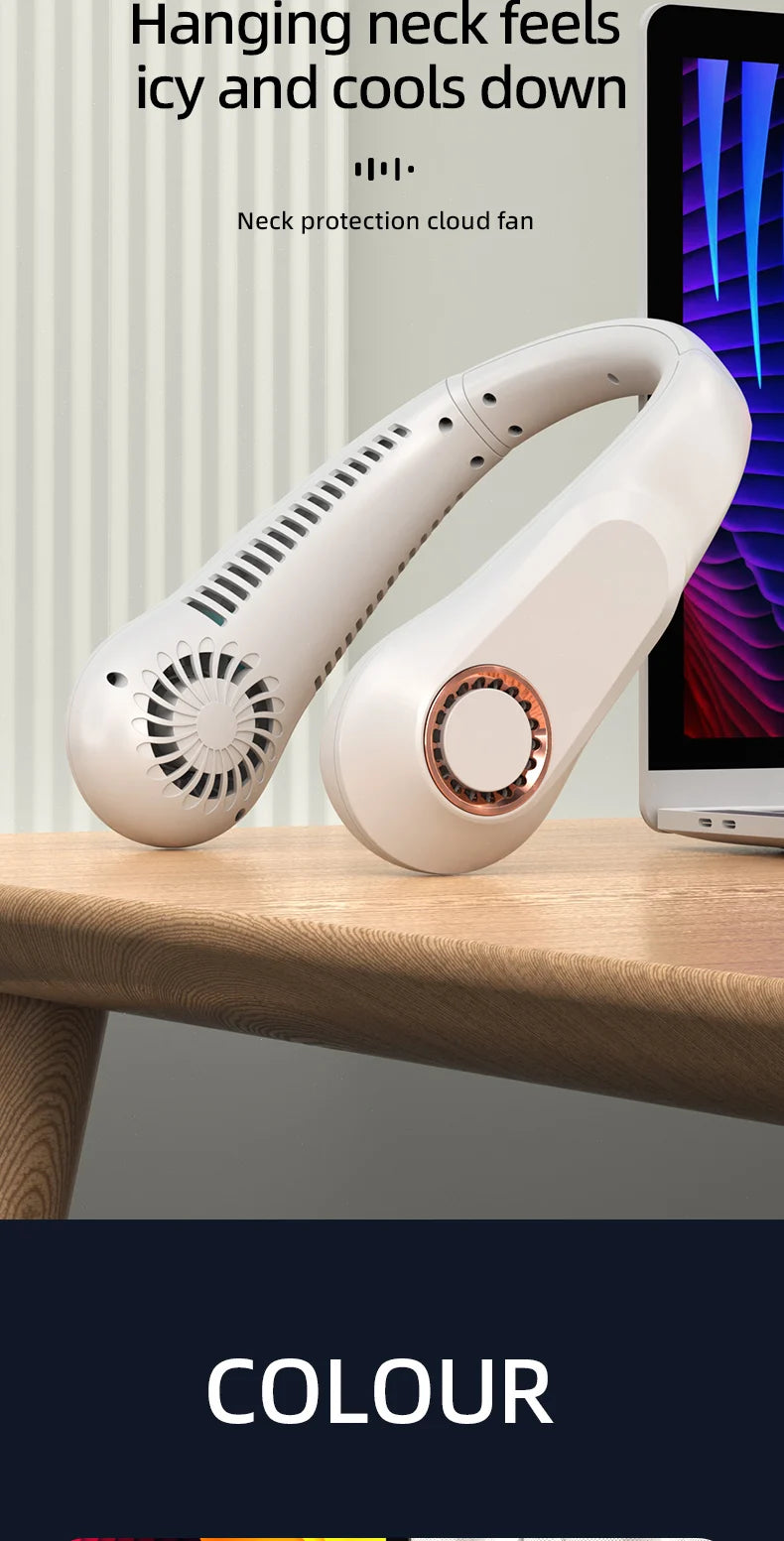 3000mA Portable Mini Hanging Neck Fan Bladeless Neckband Fan Digital Display Power Air Cooler USB Rechargeable Electric Fans